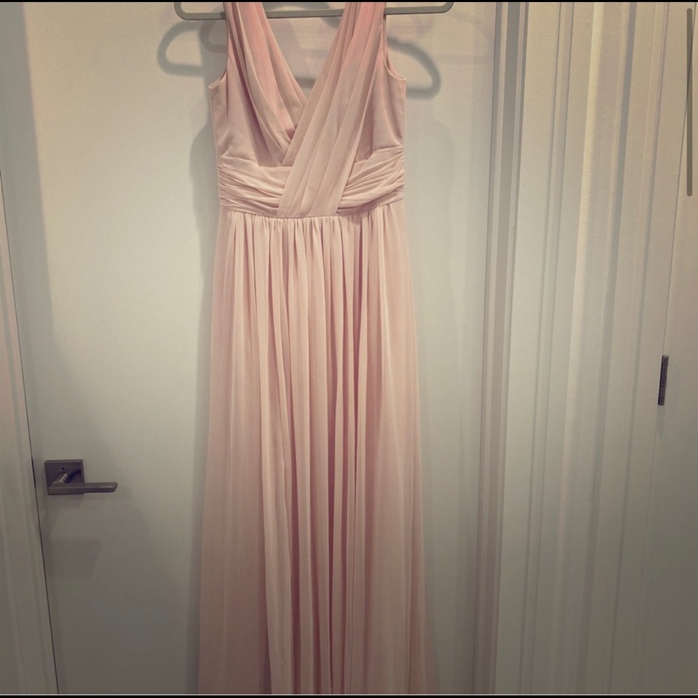 COPY - Dessy chiffon blush v neck dress with slit